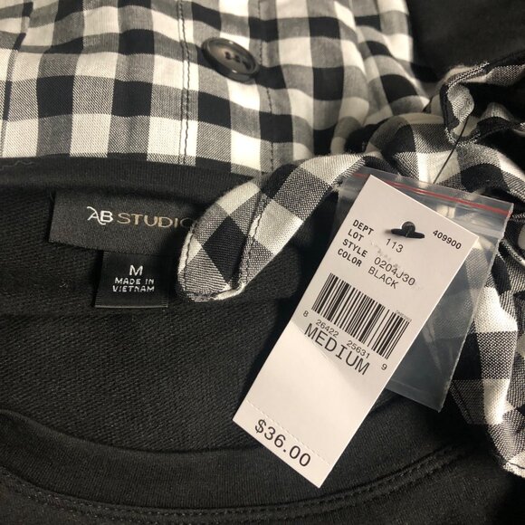 AB Studio Top Womens Size Medium Black White Check Hi Low Comfy Shirt NEW - Picture 5 of 6